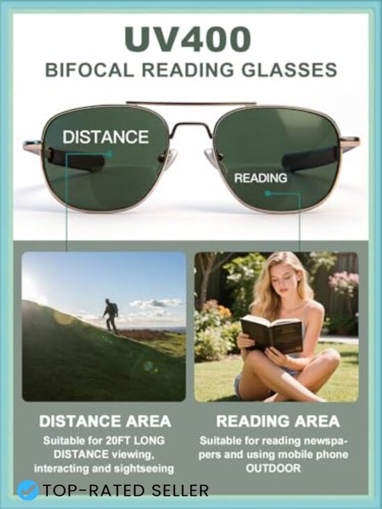 Polarized Bifocal Aviator Sunglasses UV400 Anti-Glare Driving Fishing Golf